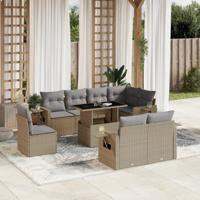 9-delige Loungeset met kussens poly rattan beige - thumbnail