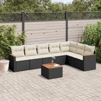 8-delige Loungeset met kussens poly rattan zwart - thumbnail