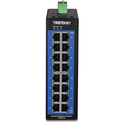 TRENDnet 16-poorts industriële Gigabit L2 beheerde DIN-railschakelaar, 16 x Gigabit-poorten, brede temperatuurlaag 2-schakelaar, 32 Gbps schakelcapaciteit, zwart, TI-G160i-M