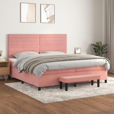 Boxspring met matras fluweel roze 200x200 cm