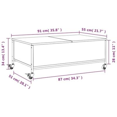 Salontafel met wielen 91x55x34 cm bewerkt hout gerookt eiken