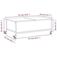 Salontafel met wielen 91x55x34 cm bewerkt hout gerookt eiken - thumbnail