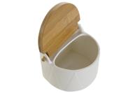 Zoutvaatje met deksel DKD Home Decor Wit Natuurlijk Bamboe Porselein 12 x 10 x 11 cm - thumbnail