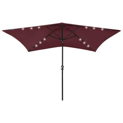 Parasol met LED's en stalen paal 2x3 m bordeauxrood
