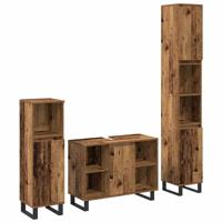 Badkamermeubelset 3 pcs Bruin 30 x 30 x 180 cm Bewerkt hout - thumbnail
