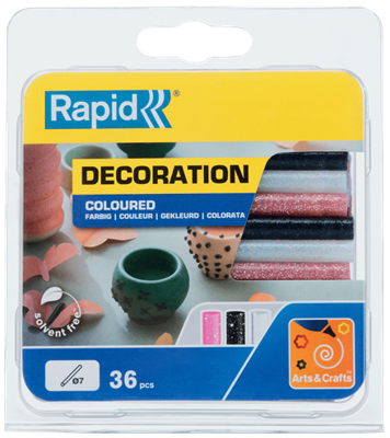 Rapid Lijmpatronen gekleurd | Glitter wit, zwart en roze | 7 mm x 90 mm | 36 stuks | Blister - 5001422