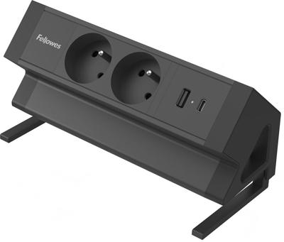 Fellowes contactdoos Power Desk 2, 2 stopcontacten + 1 x USB-A + 1 x USB-C, zwart, voor België