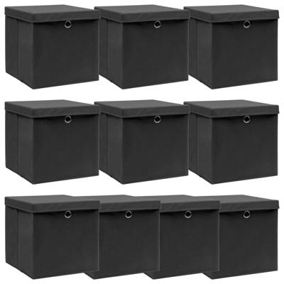 VidaXL Opbergboxen met deksel 10 st 32x32x32 cm stof zwart VidaXL Opbergboxen met deksel 10 st 32x32x32 cm stof zwart
