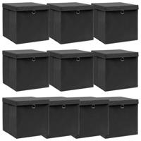 VidaXL Opbergboxen met deksel 10 st 32x32x32 cm stof zwart - thumbnail