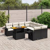 9-delige Loungeset met kussens poly rattan zwart - thumbnail