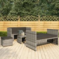 5-delige Loungeset met kussens poly rattan grijs - thumbnail