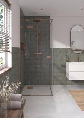 Saqu Parro douchecabine met draaideur incl. antikalk 90x90x210cm geborsteld koper