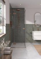 Saqu Parro douchecabine met draaideur incl. antikalk 90x90x210cm geborsteld koper - thumbnail