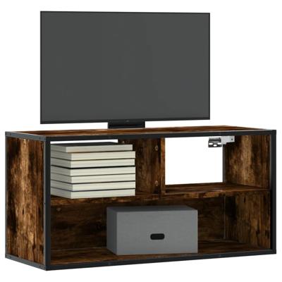 Tv-meubel 80x31x39,5cm bewerkt hout metaal gerookt eikenkleurig