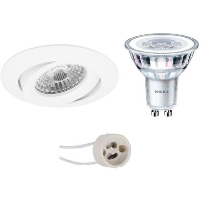 LED Spot Set - Pragmi Uranio Pro - GU10 Fitting - Inbouw Rond - Mat Wit - Kantelbaar - Ø82mm - Philips - CorePro 827 36D - 4W - Zeer Warm Wit 2700K - Dimbaar