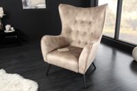 Design XL fauteuil AMSTERDAM champagne fluweel zwart metalen poten retrostijl - 43568 - thumbnail