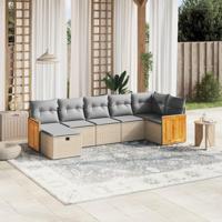 7-delige Loungeset met kussens poly rattan gemengd beige - thumbnail