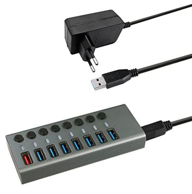 Maxtrack CH11L USB 3.0-hub 8 poorten Individueel schakelbaar Zilver-grijs