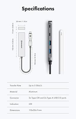 GrauGear G-HUB2A2C-AC USB 3.2 Gen 1-hub 4 poorten Zilver GrauGear G-HUB2A2C-AC USB 3.2 Gen 1-hub 4 poorten Zilver