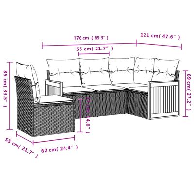 6-delige Loungeset met kussens poly rattan zwart