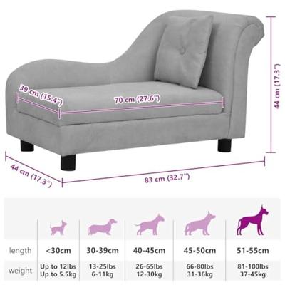 Hondenbank met kussen 83x44x44 cm pluche grijs