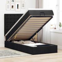 Ottoman bed met matras en LED's 90x190cm stof zwart - thumbnail