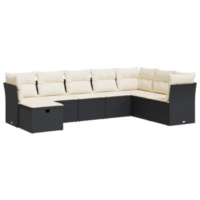 8-delige Loungeset met kussens poly rattan zwart