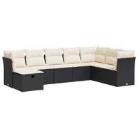 8-delige Loungeset met kussens poly rattan zwart - thumbnail