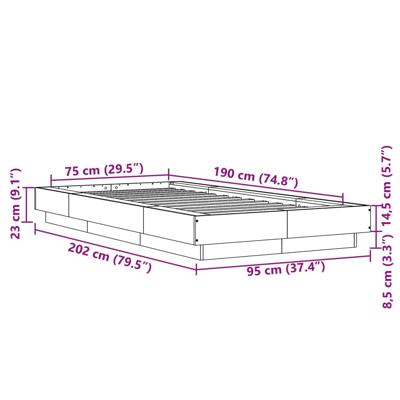 Bedframe met LED-verlichting grijs sonoma eiken 135x190 cm