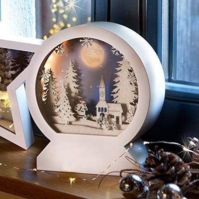 Hellum 522907 LED-decor Winterse kerk en kerstman Warmwit LED Wit Indirect licht, 3D-effect