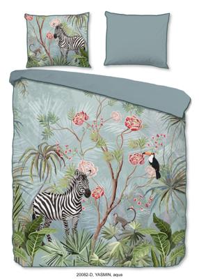 Descanso Dekbedovertrek "jungle print" - Aqua - (240x200/220 cm) - Biologisch Katoen satijn