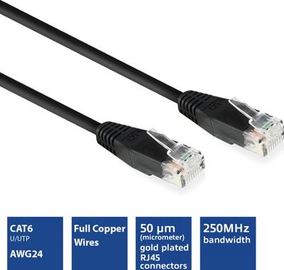 ACT Zwarte 10 meter U/UTP CAT6 patchkabel met RJ45 connectoren