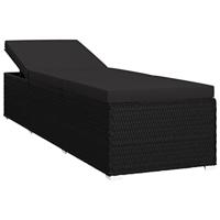 Ligbed met kussen poly rattan zwart - thumbnail