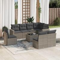 9-delige Loungeset met kussens poly rattan grijs - thumbnail