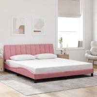 Bedframe met LED zonder matras "Hanko" fluweel roze 180x200 cm - thumbnail