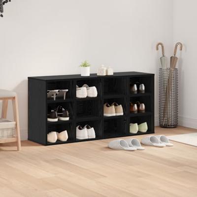 Schoenenkast Zwart Eiken 103 x 30 x 51 cm Bewerkt hout