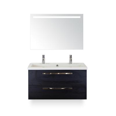 Seville Badmeubelset 100 cm - Black Oak - Wastafel Djazz 2 kraangaten - met Sence Spiegel
