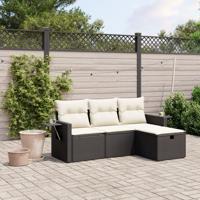 4-delige Loungeset met kussens poly rattan zwart - thumbnail