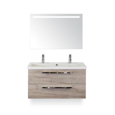 Seville Badmeubelset 100 cm - Craft Oak - Wastafel Djazz 2 kraangaten - met Sence Spiegel