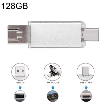 128GB 3 in 1 USB-C/type-C + USB 2 0 + OTG Flash Disk voor type-C smartphones & PC computer (zilver) 128GB 3 in 1 USB-C/type-C + USB 2 0 + OTG Flash Disk voor type-C smartphones & PC computer (zilver)