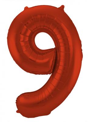 Folieballon Rood Metallic Mat Cijfer 9 - 86 cm