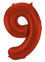 Folieballon Rood Metallic Mat Cijfer 9 - 86 cm - thumbnail