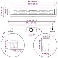 VidaXL Doucheafvoer met lijndesign zilver 60 cm roestvrij staal 304 - thumbnail