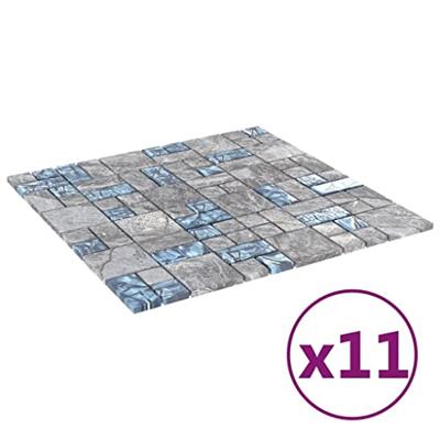 VidaXL Mozaïektegels 11 st 30x30 cm glas grijs en blauw VidaXL Mozaïektegels 11 st 30x30 cm glas grijs en blauw