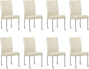 Set van 8 Crème leren moderne eetkamerstoelen Comfort - poot rond rvs met wiel - Toledo Leer Avorio (crème leer)