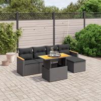 6-delige Loungeset met kussens poly rattan zwart - thumbnail