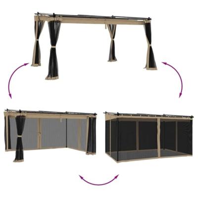 Prieel met zijwanden van gaas 4x3 m staal taupe Prieel met zijwanden van gaas 4x3 m staal taupe