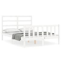 Bedframe met hoofdbord massief hout wit - thumbnail