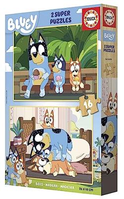 2 Super Puzzels 16 stukjes hout - Bluey - EDUCA blauw