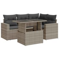 5-delige Loungeset met kussens poly rattan lichtgrijs - thumbnail